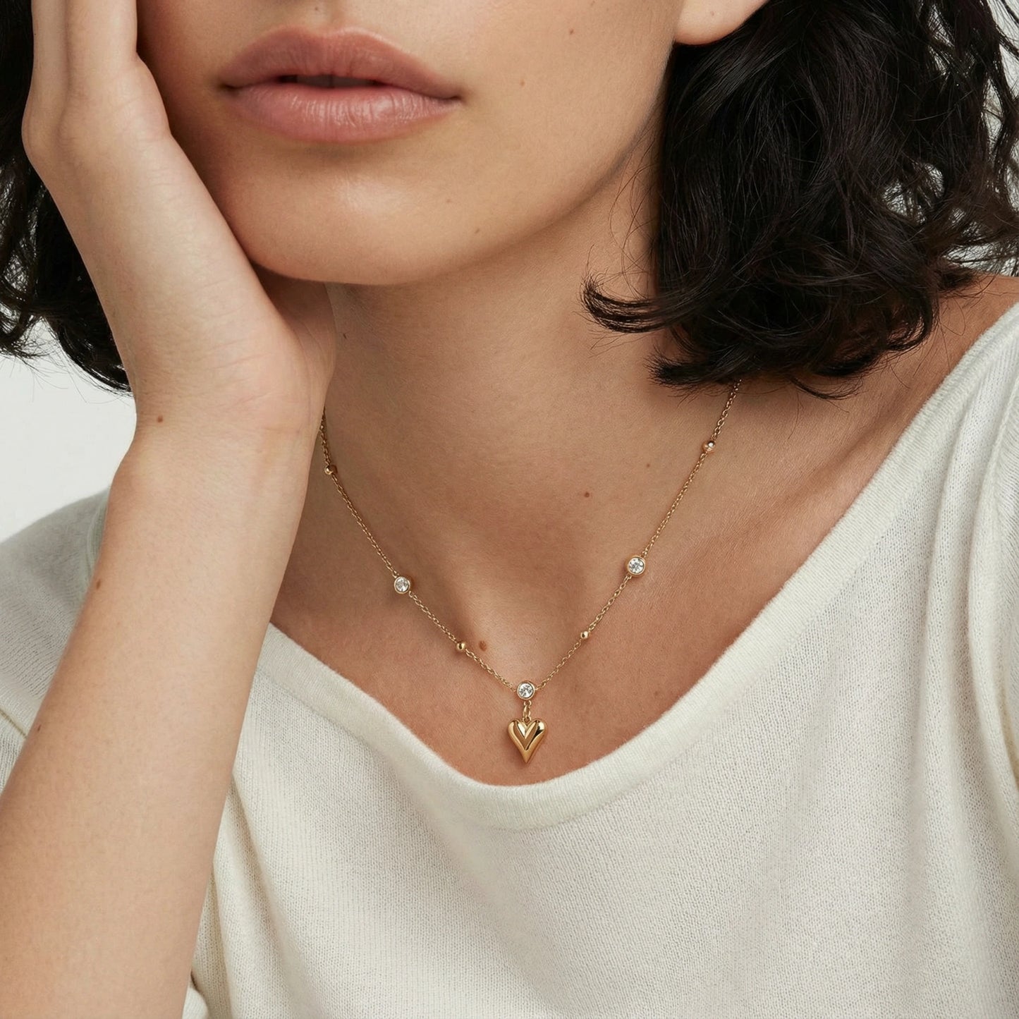 Kristall-Herz-Charm-Halskette - Vondora